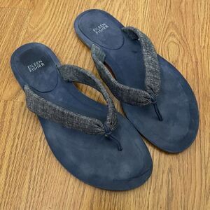 EILEEN FISHER blue denim linen thong flip flop flat sandals size US 10